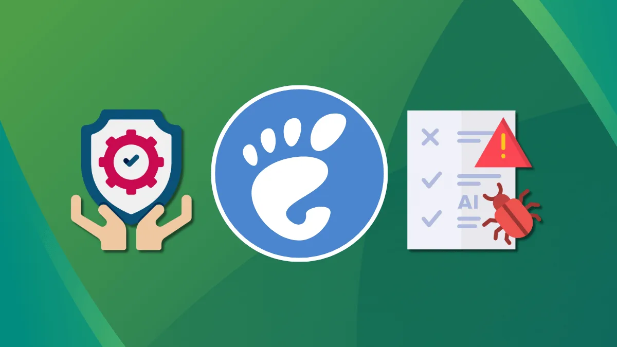 Pantalla de escritorio GNOME con candado de seguridad y advertencia de alerta